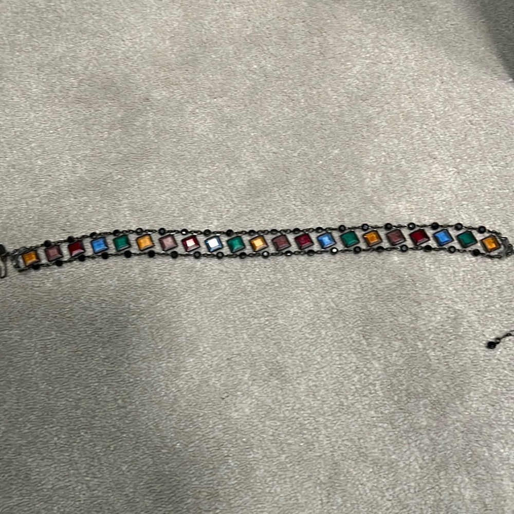 Colored stone black choker necklace